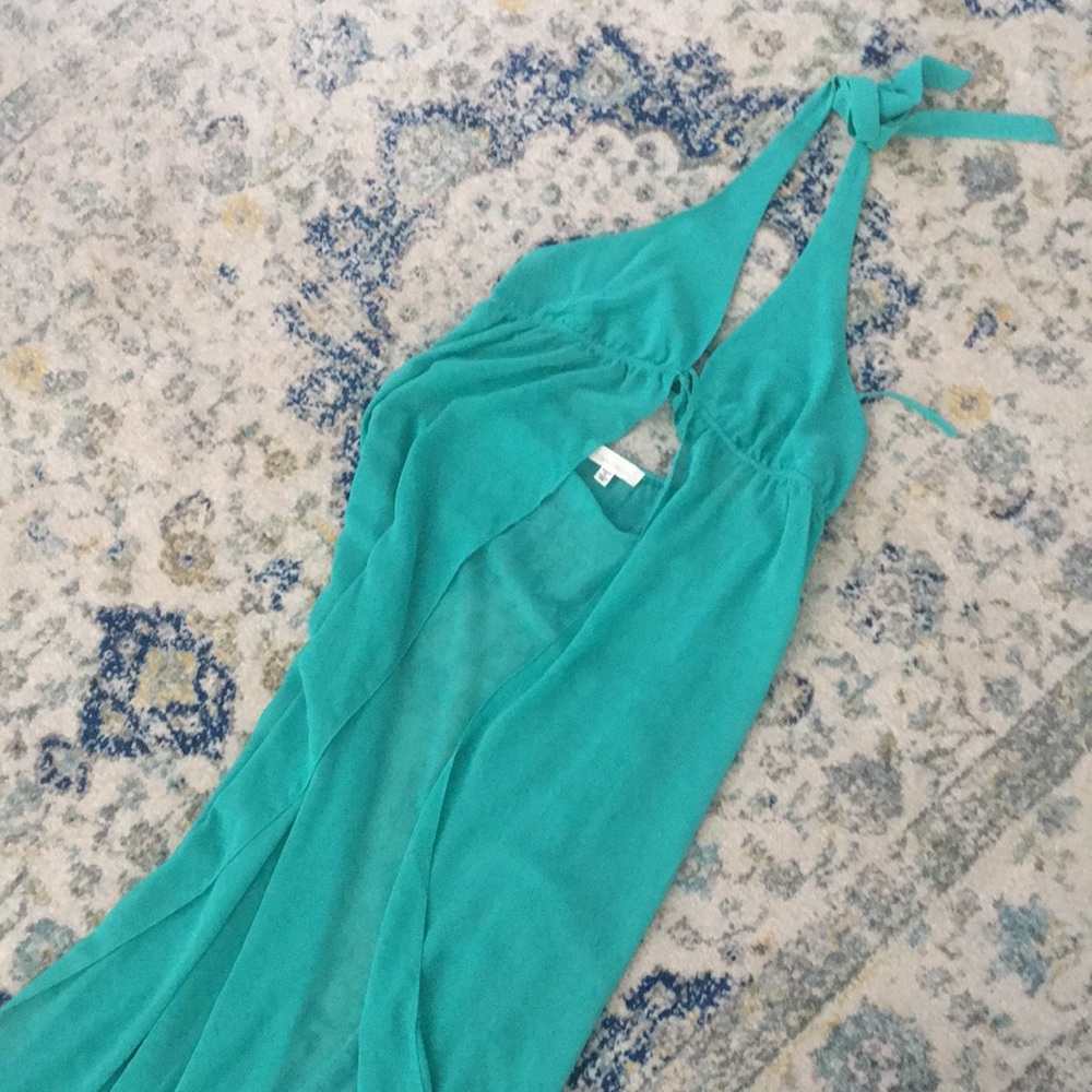 Turquoise Long Halter Swim Coverup